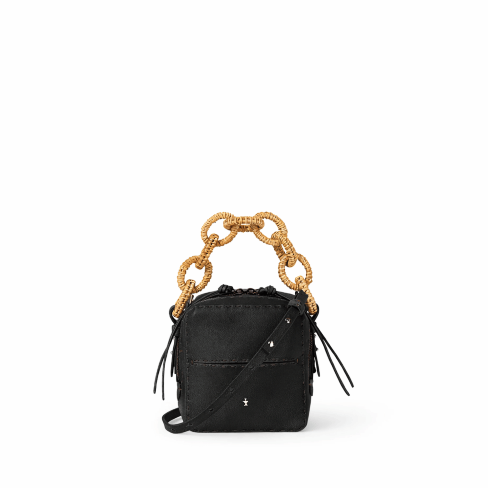 Henry Beguelin Noah Catena Raffia Small Bag in Nero