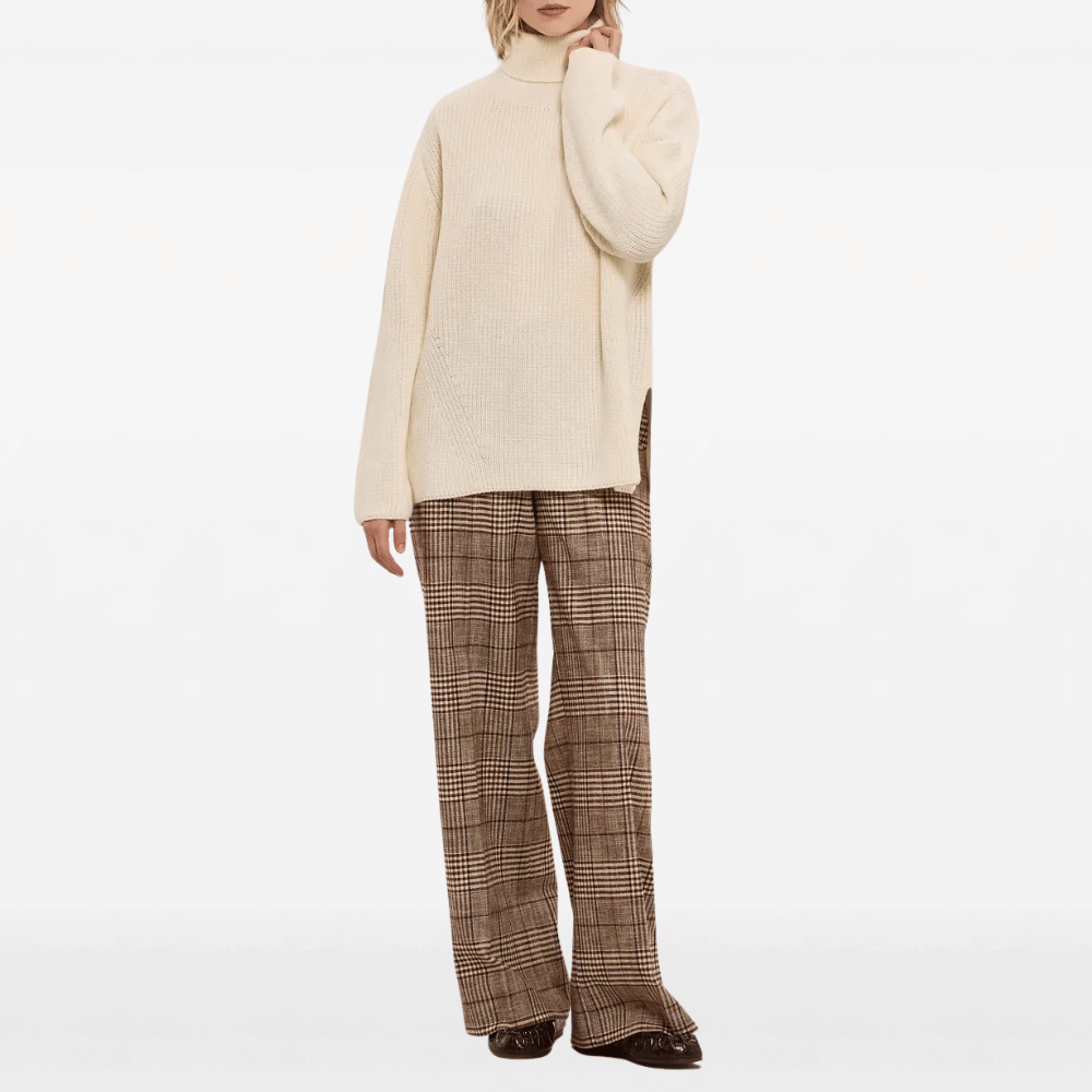 P.A.R.O.S.H. Check Wide-Leg Trousers in Brown Bordeaux – International designer fashion boutique Australia Riada Concept Woollahra