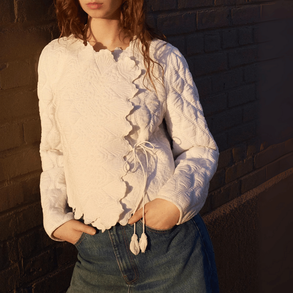 Ulla Johnson Long Sleeve Zofia Cropped Quilted Jacket in White ULLA JOHNSON Designer fashion shop online and in store High End fashion boutique Sydney Australia Riada Concept
