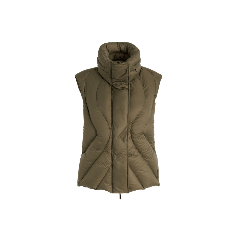 Spiffy Padded Nylon Down Vest in Dark Olive Green