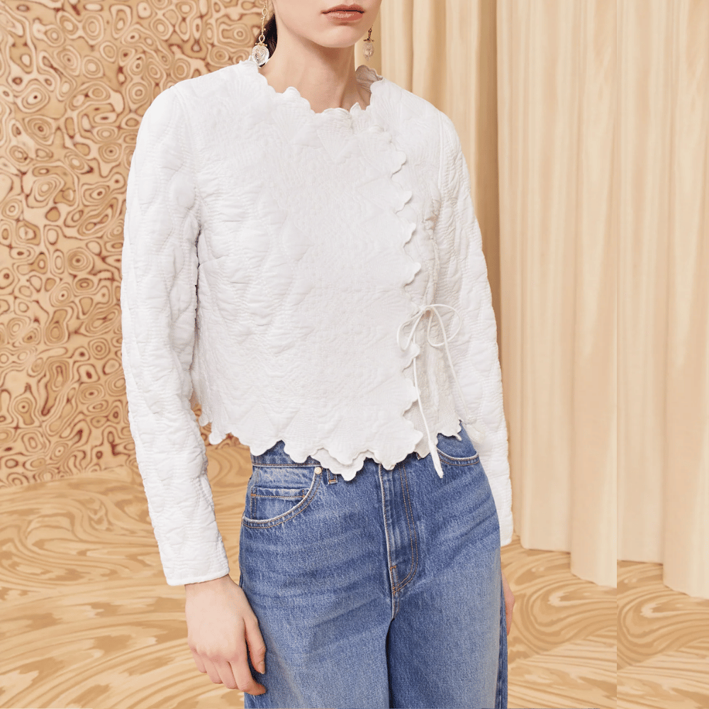 Ulla Johnson Long Sleeve Zofia Cropped Quilted Jacket in White ULLA JOHNSON Designer fashion shop online and in store High End fashion boutique Sydney Australia Riada Concept