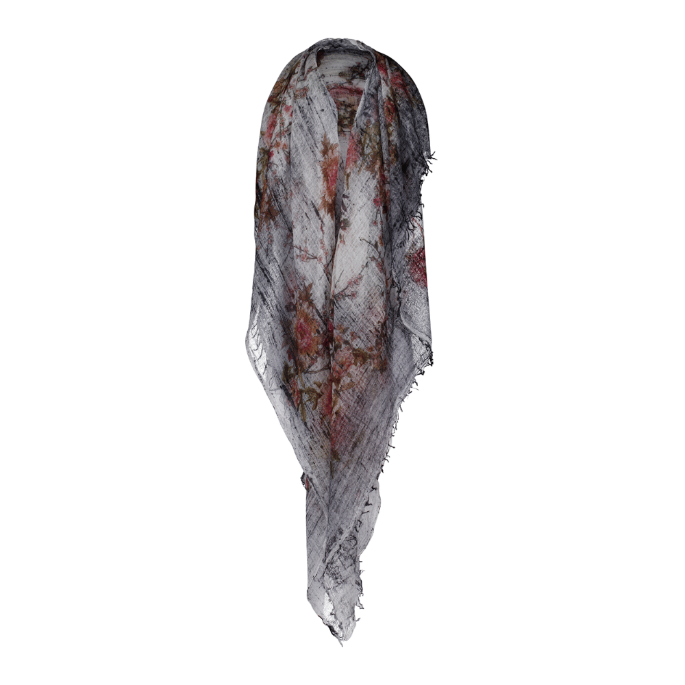 Cashmere Cherry Bloom Printed Fringe Scarf in Wisteria