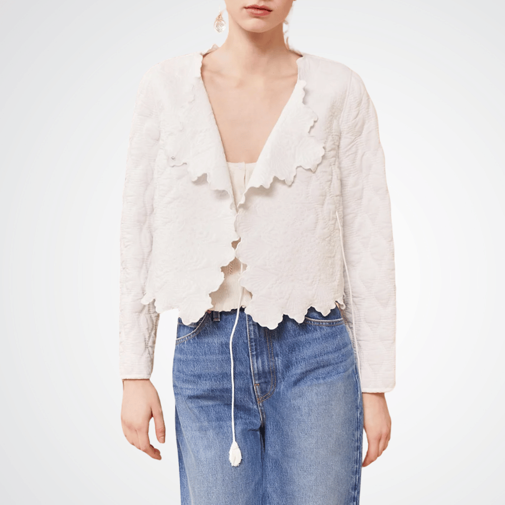Ulla Johnson Long Sleeve Zofia Cropped Quilted Jacket in White ULLA JOHNSON Designer fashion shop online and in store High End fashion boutique Sydney Australia Riada Concept