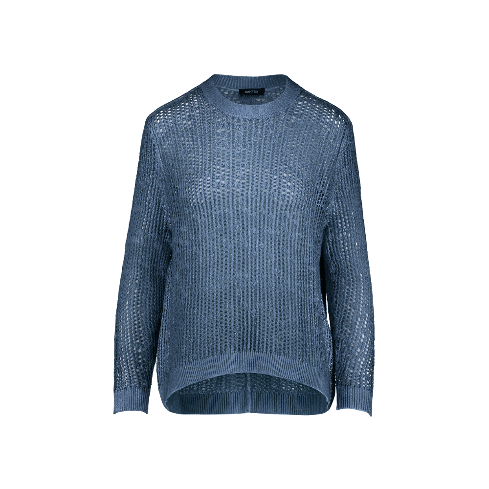 Laminated Net Stitch Round Neck Pullover in Fiume