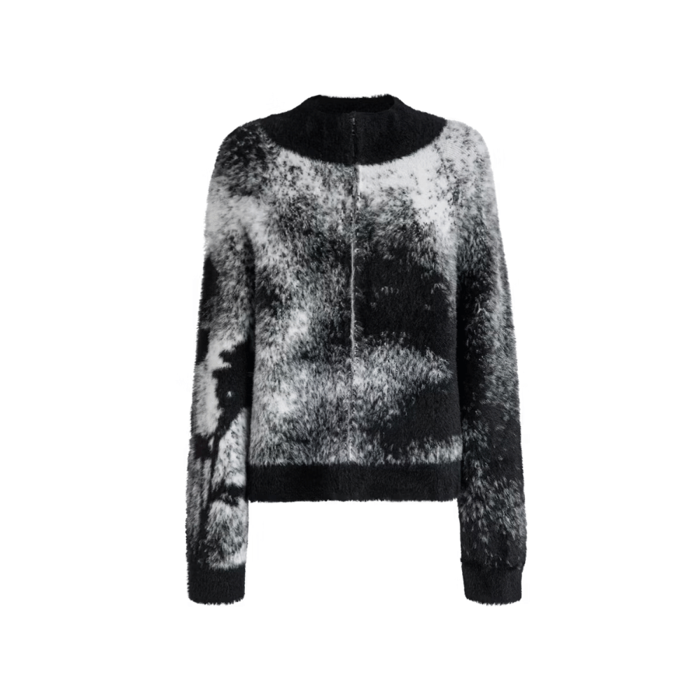 Summon Up Jacquard Knit Cardigan in Black and White