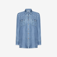 Pierre-Louis Mascia Aloe Silk Long Sleeve Shirt in Blue Denim Trompe-l’œil Denim Effect Print Shop PIERRE LOUIS MASCIA designer fashion online or in-store at Riada Concept, Sydney’s high-end fashion boutique in Australia.