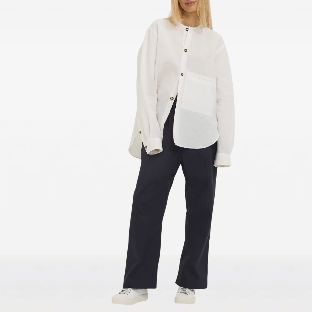 Sofie D’Hoore Linen Cotton Henley Long Sleeve Shirt in Off White