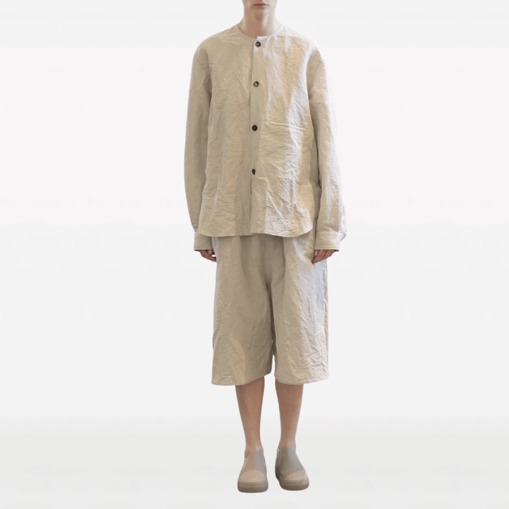 Sofie D’Hoore Linen Cotton Henley Long Sleeve Shirt in Natural