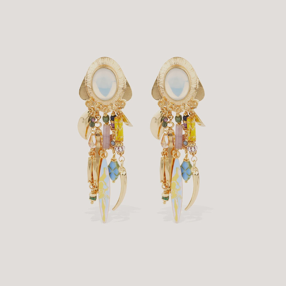 Balandra Cabochon Statement Drop Earrings in Gold