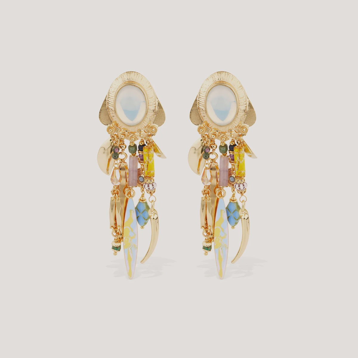 Balandra Cabochon Statement Drop Earrings in Gold