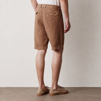 Massimo Alba ALACCIA Bermuda shorts in clay heavy linen, with sewn front pleats, a horn-button waistband and French-style side pockets - back view