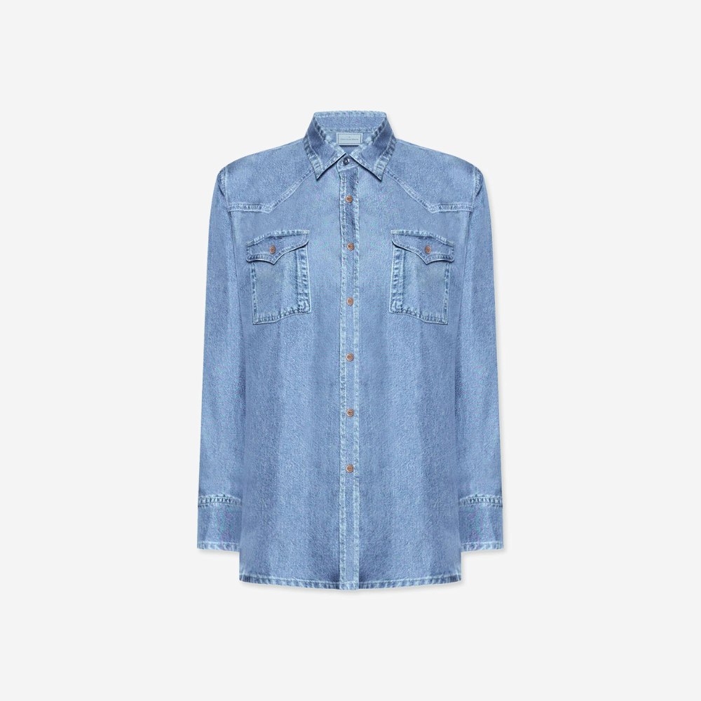Pierre Louis Mascia ALOE Longsleeve Silk Shirt in Faux-Denim – International designer fashion boutique Australia Riada Concept Woollahra
