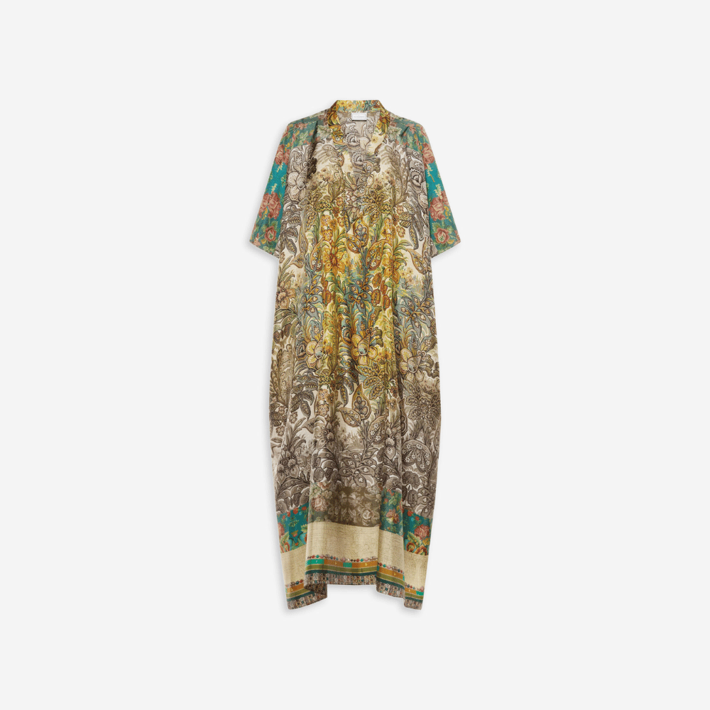 Pierre Louis Mascia ALOE Silk Kaftan Coat in GIARDINO BOTANICO – International designer fashion boutique Australia Riada Concept Woollahra