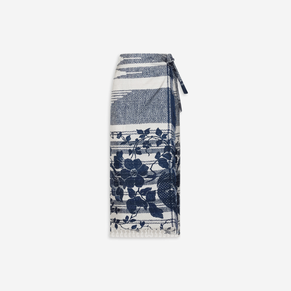 Pierre Louis Mascia ALOE Silk Wrap Skirt in RAMPICANTE BLU – International designer fashion boutique Australia Riada Concept Woollahra