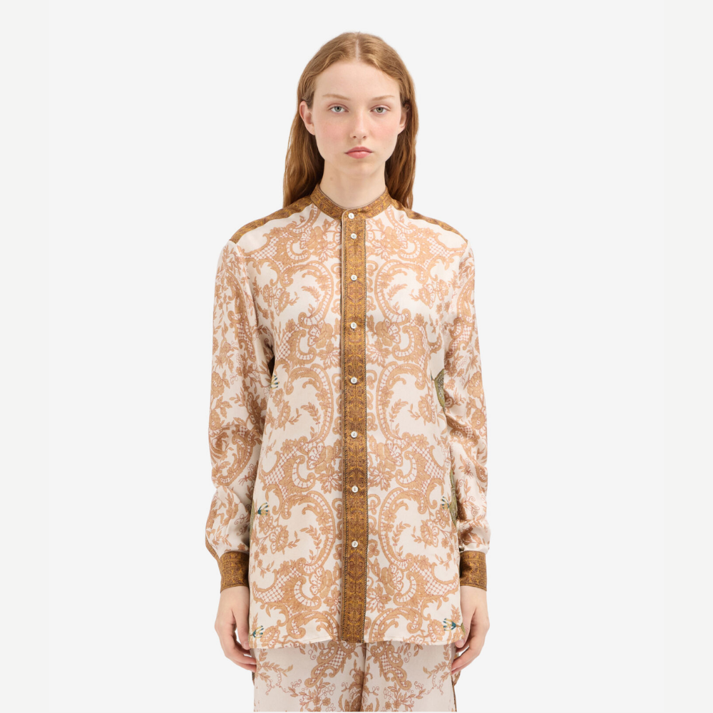 Pierre-Louis Mascia ALOE Terracotta di Seta Silk Long Sleeve Shirt