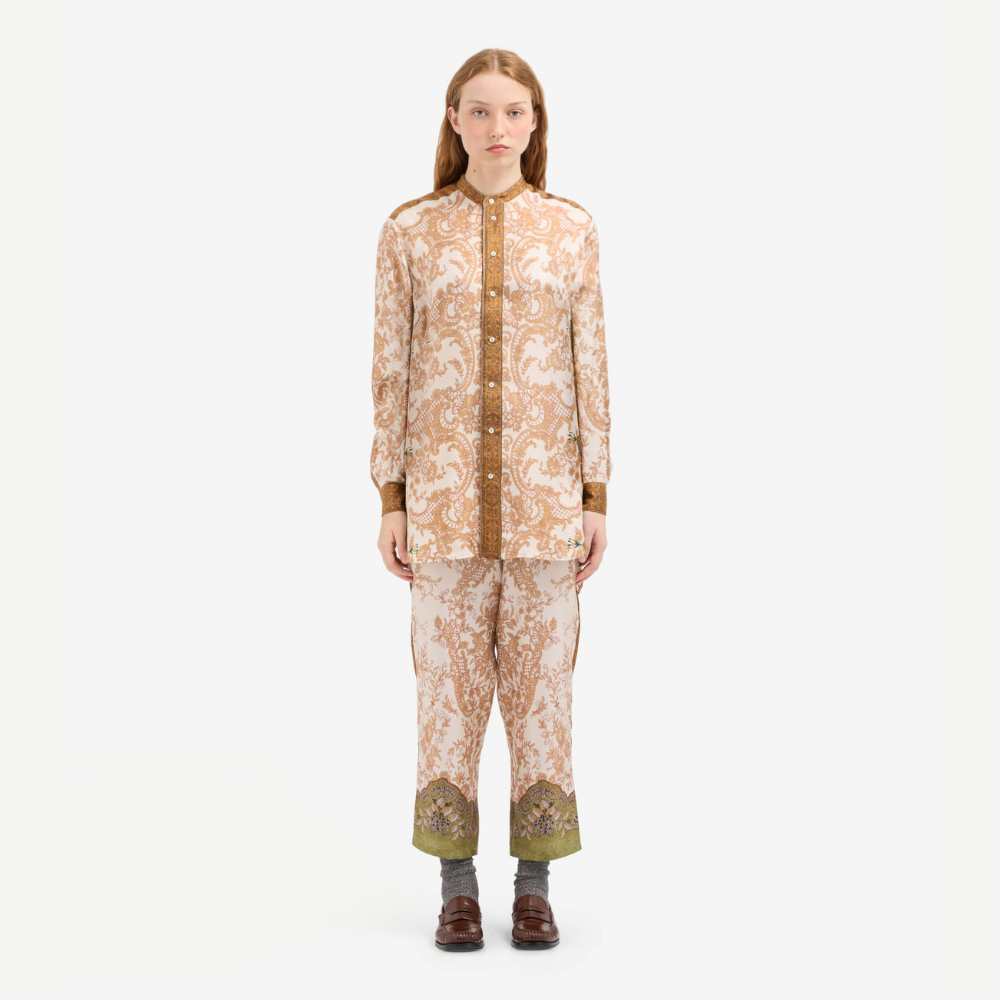 Pierre-Louis Mascia ALOE Terracotta di Seta Silk Long Sleeve Shirt