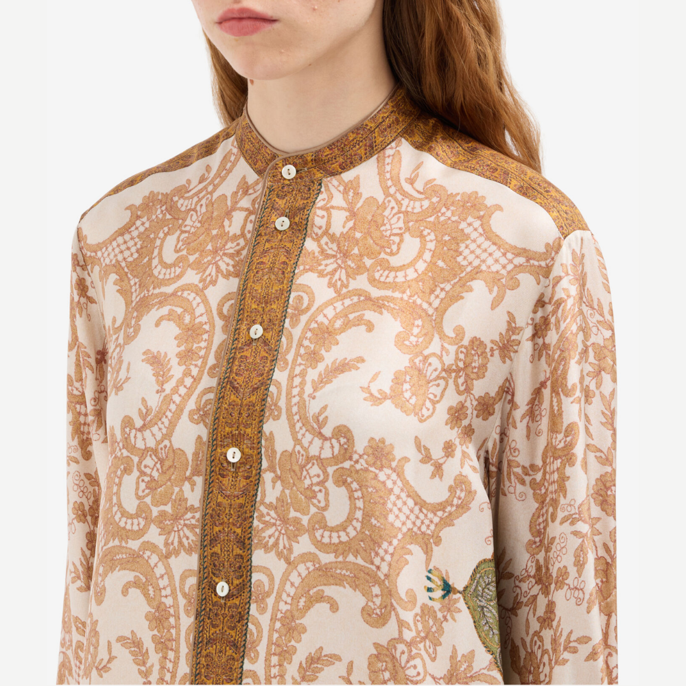 Pierre-Louis Mascia ALOE Terracotta di Seta Silk Long Sleeve Shirt