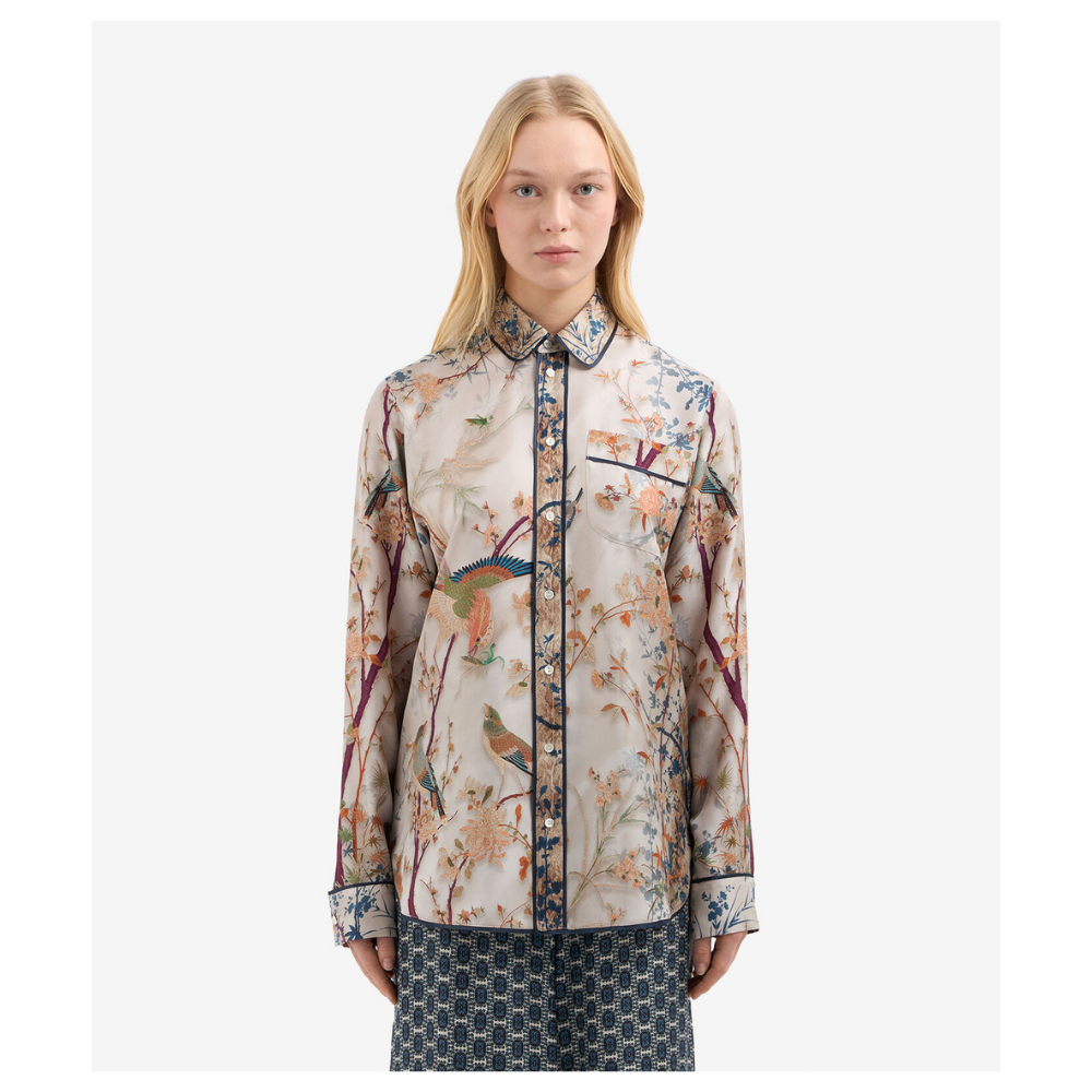 ALOE Longsleeve Shirt Silk in Multicolour Beige