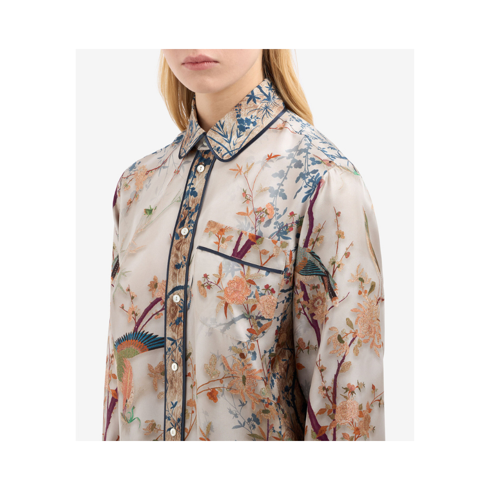 ALOE Longsleeve Shirt Silk in Multicolour Beige