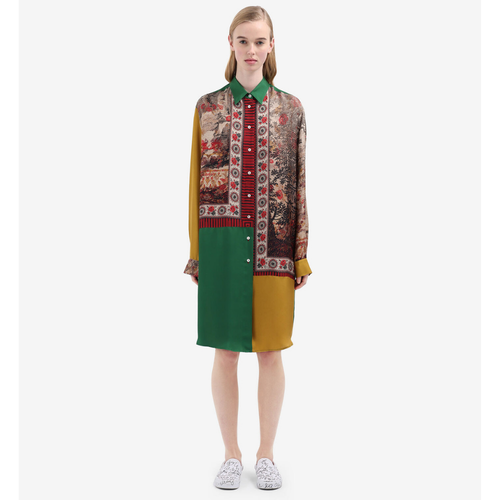 ALOE Longsleeve Shirt Silk in Multicolour Green