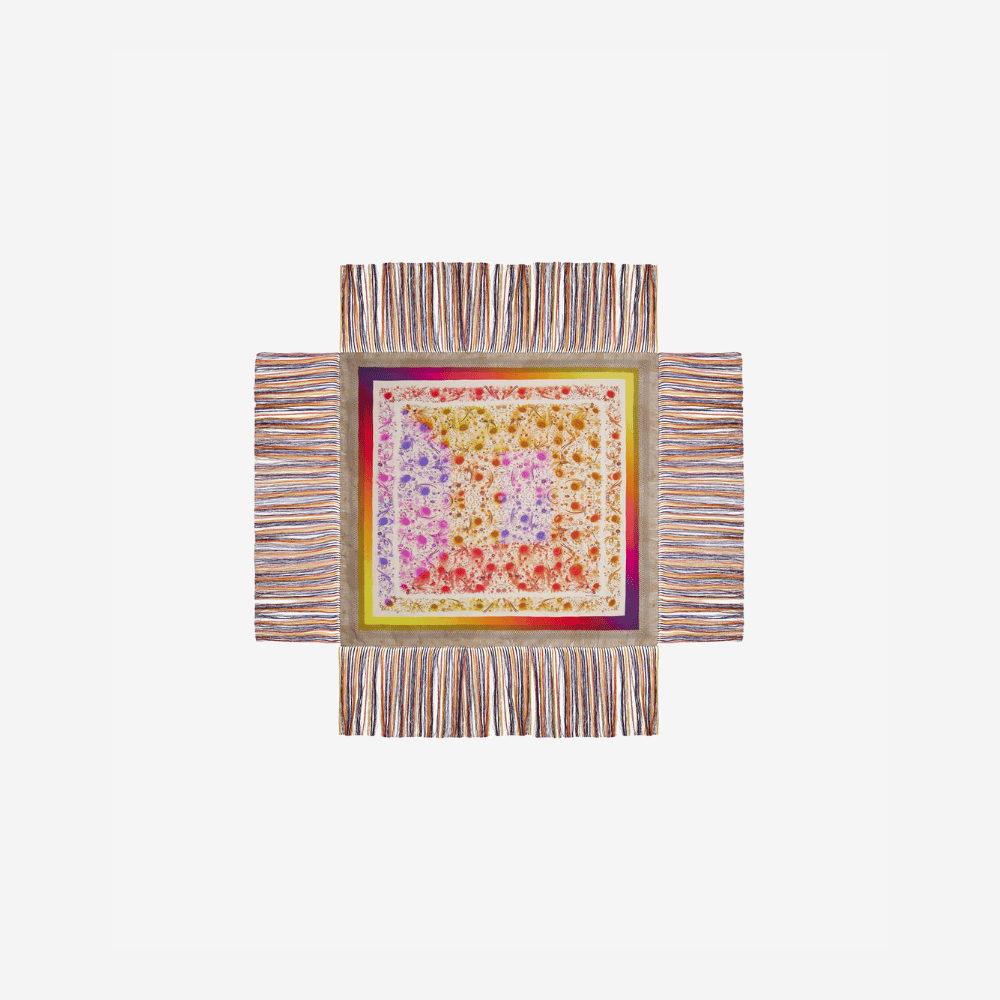 Pierre-Louis Mascia ALOEUW Fringed Square Silk Scarf in Giardino Solare Print – International designer fashion boutique Australia Riada Concept Woollahra