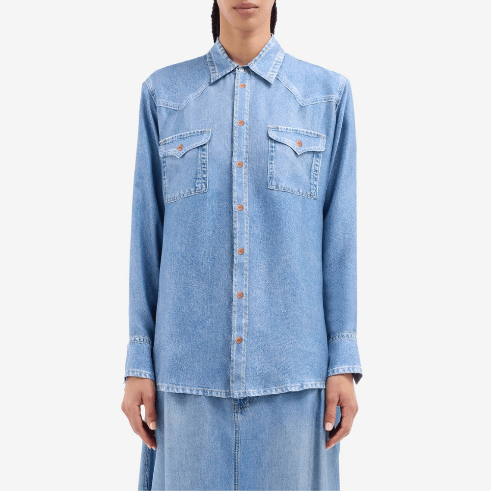 Pierre Louis Mascia ALOE Longsleeve Silk Shirt in Faux-Denim – International designer fashion boutique Australia Riada Concept Woollahra