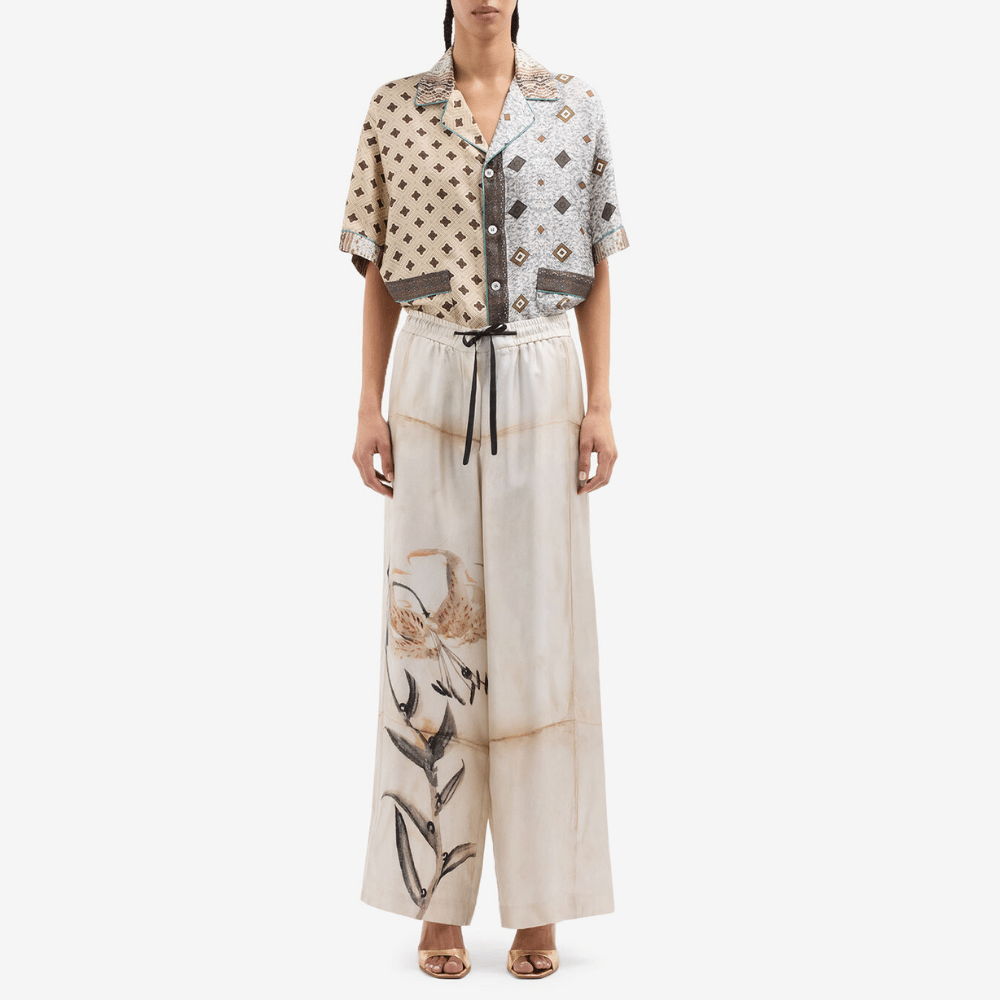 Pierre-Louis Mascia ALOE Silk Palazzo Trousers in Bambù Print