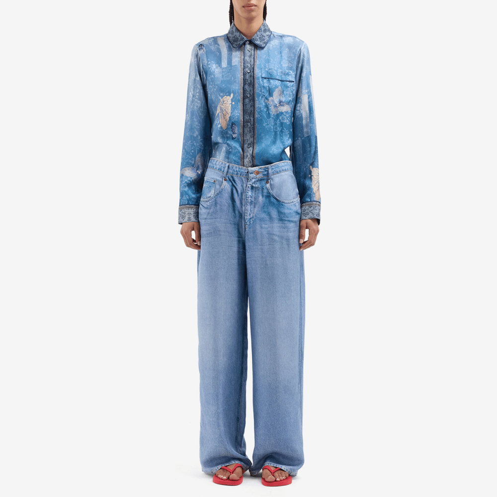 Pierre Louis Mascia ALOE Silk Trousers in Faux-Denim – International designer fashion boutique Australia Riada Concept Woollahra