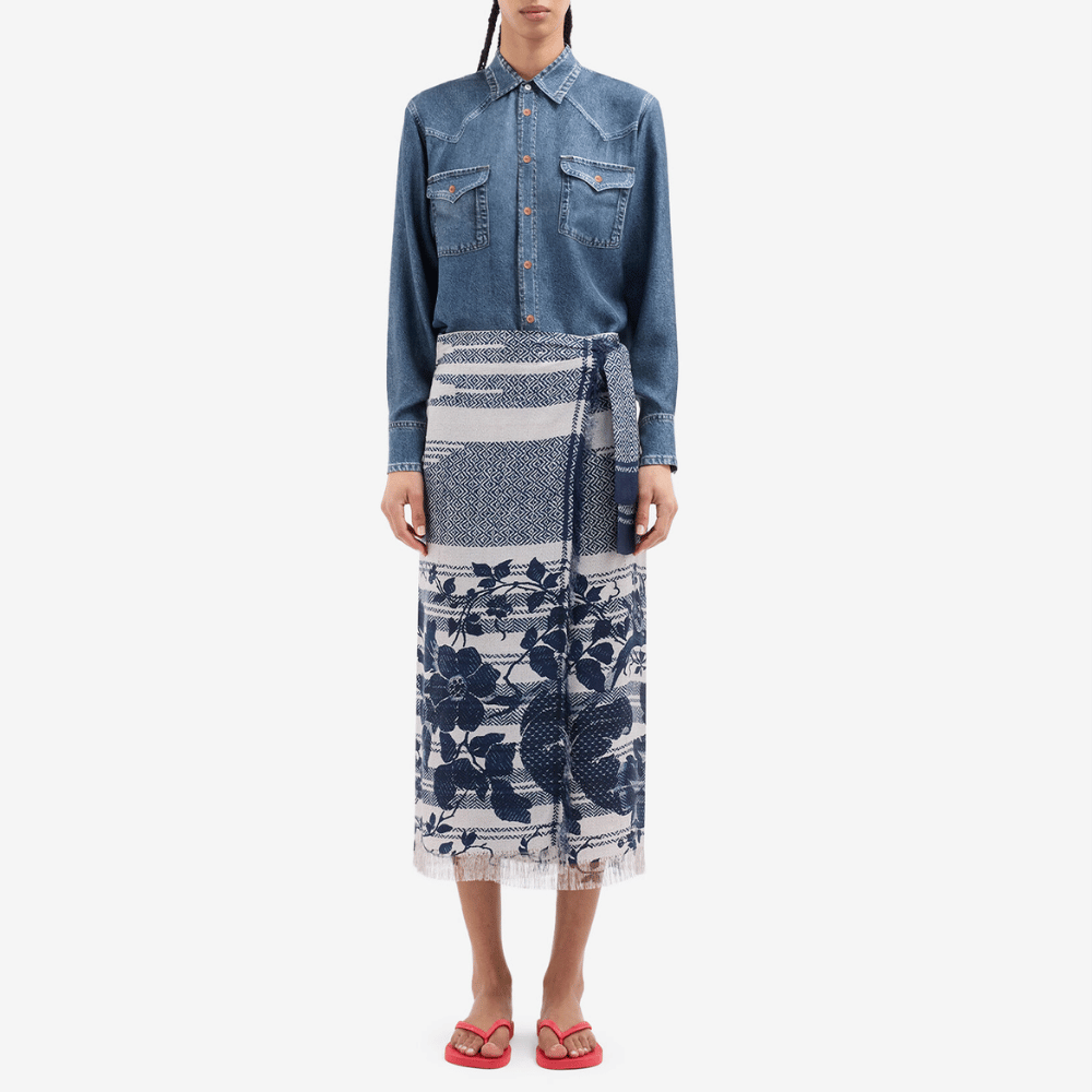 Pierre Louis Mascia ALOE Silk Wrap Skirt in RAMPICANTE BLU – International designer fashion boutique Australia Riada Concept Woollahra