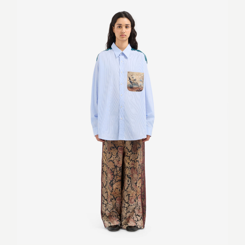 Pierre-Louis Mascia ALORHI Reticolo di Lino Cotton Silk Long Sleeve Shirt