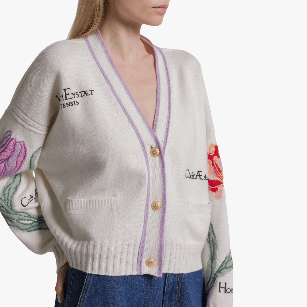 Alberta Ferretti Herbarium Embroidered Cashmere Blend Cardigan in Ivory – International designer fashion boutique Australia Riada Concept Woollahra