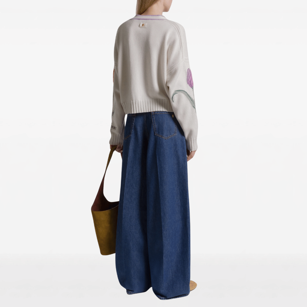 Alberta Ferretti Herbarium Embroidered Cashmere Blend Cardigan in Ivory – International designer fashion boutique Australia Riada Concept Woollahra