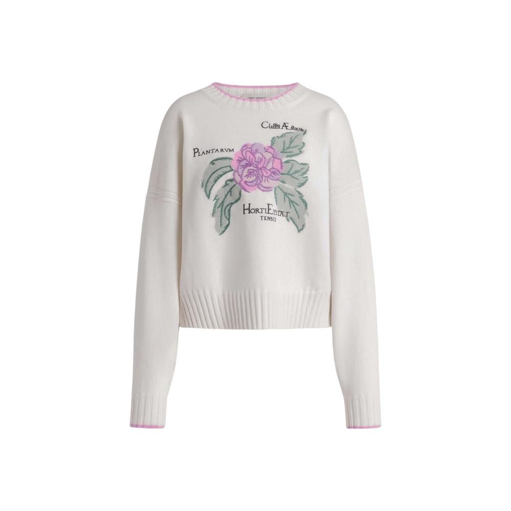 Alberta Ferretti Herbarium Embroidered Cashmere Blend Jumper in Ivory – International designer fashion boutique Australia Riada Concept Woollahra
