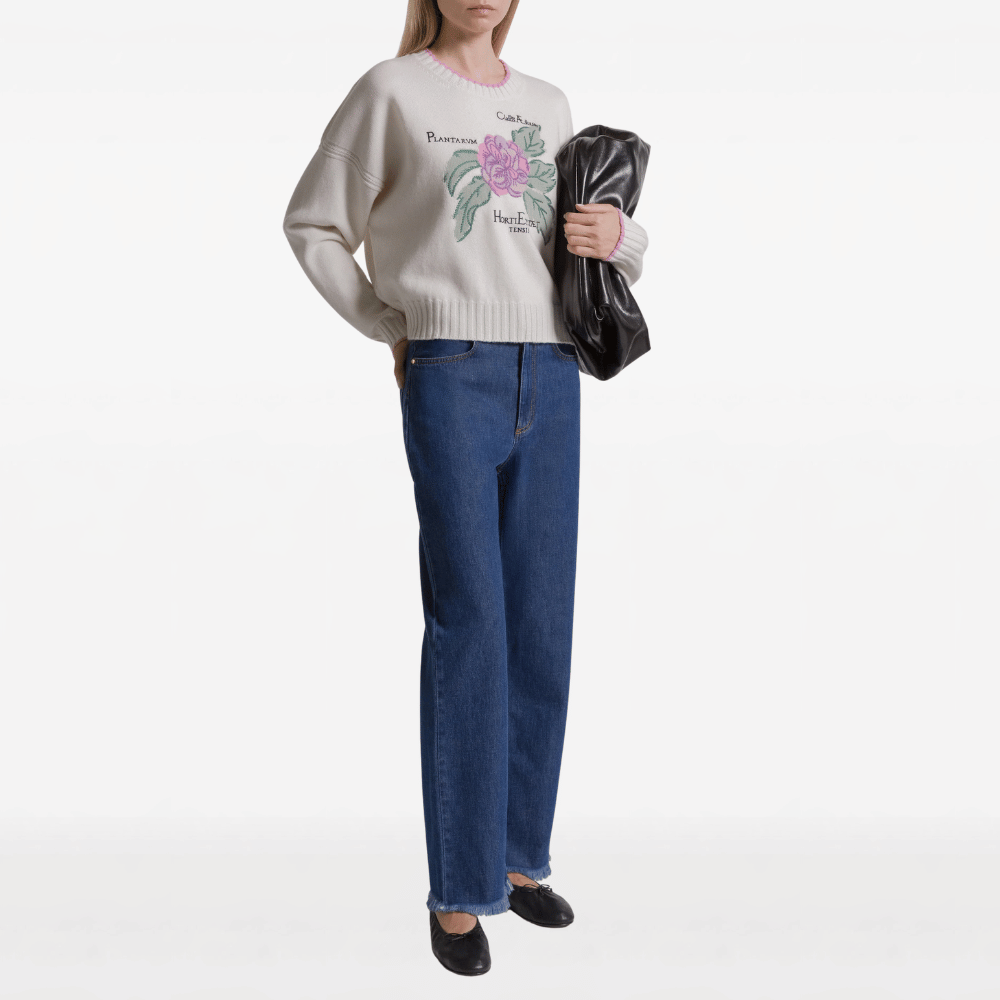Alberta Ferretti Herbarium Embroidered Cashmere Blend Jumper in Ivory – International designer fashion boutique Australia Riada Concept Woollahra