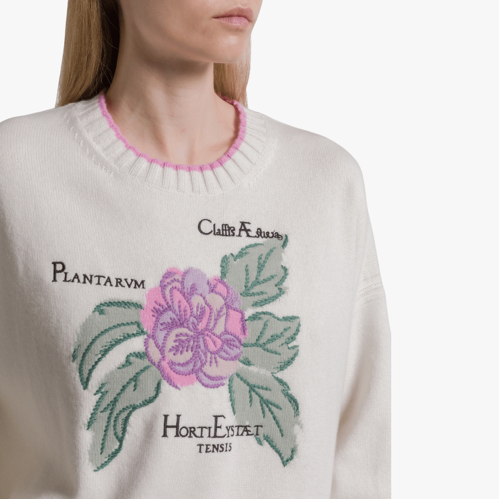 Alberta Ferretti Herbarium Embroidered Cashmere Blend Jumper in Ivory – International designer fashion boutique Australia Riada Concept Woollahra