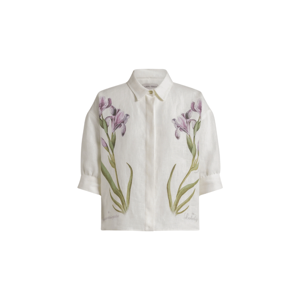 Alberta Ferretti Linen Floral Print Shirt in Ivory – International designer fashion boutique Australia Riada Concept Woollahra