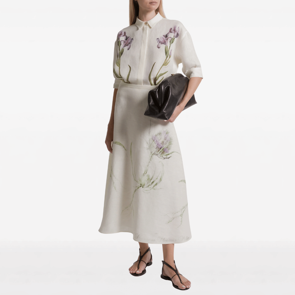 Alberta Ferretti Linen Floral Print Shirt in Ivory – International designer fashion boutique Australia Riada Concept Woollahra