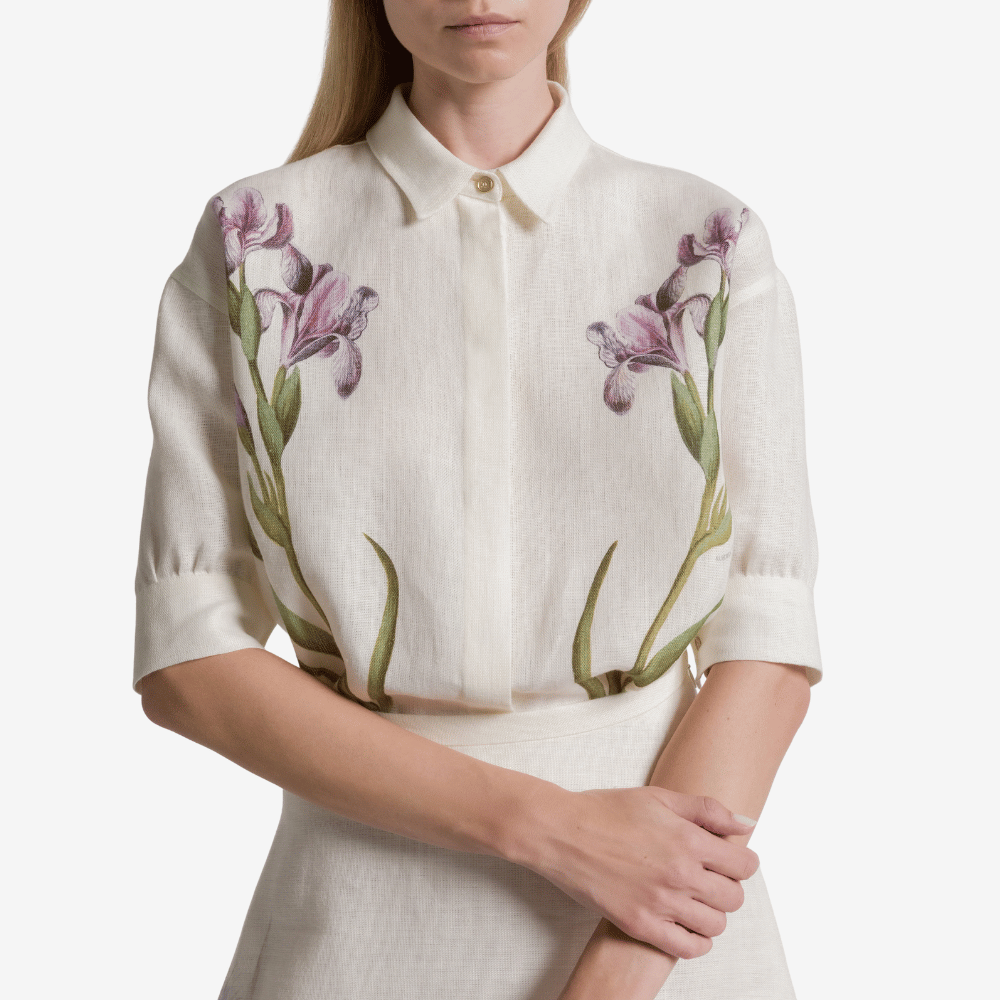 Alberta Ferretti Linen Floral Print Shirt in Ivory – International designer fashion boutique Australia Riada Concept Woollahra