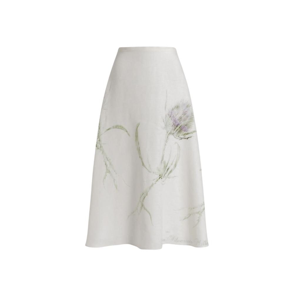 Alberta Ferretti Linen Thistle Print Midi Skirt in Ivory – International designer fashion boutique Australia Riada Concept Woollahra