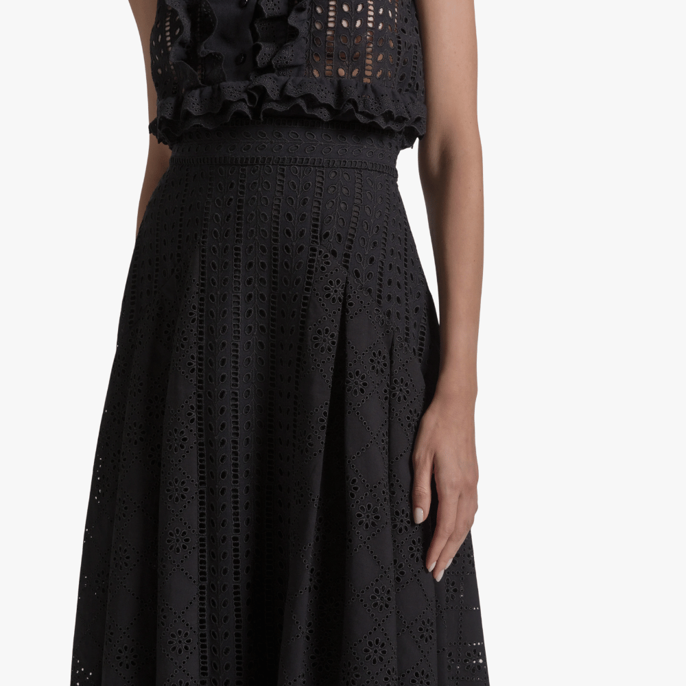 Alberta Ferretti Sangallo Lace Cotton Midi Skirt in Black – International designer fashion boutique Australia Riada Concept Woollahra