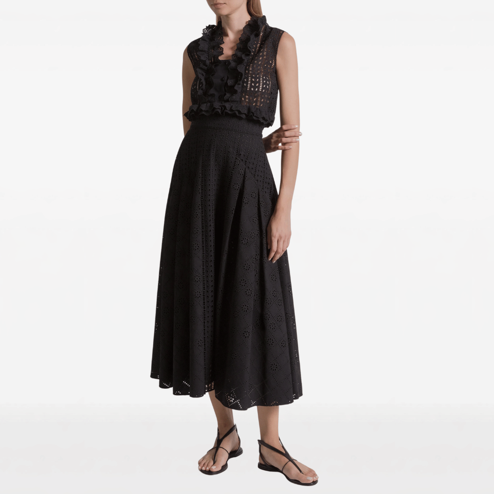 Alberta Ferretti Sangallo Lace Cotton Midi Skirt in Black – International designer fashion boutique Australia Riada Concept Woollahra