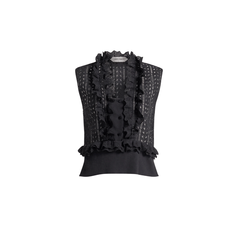 Alberta Ferretti Sangallo Lace Sleeveless Blouse in Black – International designer fashion boutique Australia Riada Concept Woollahra