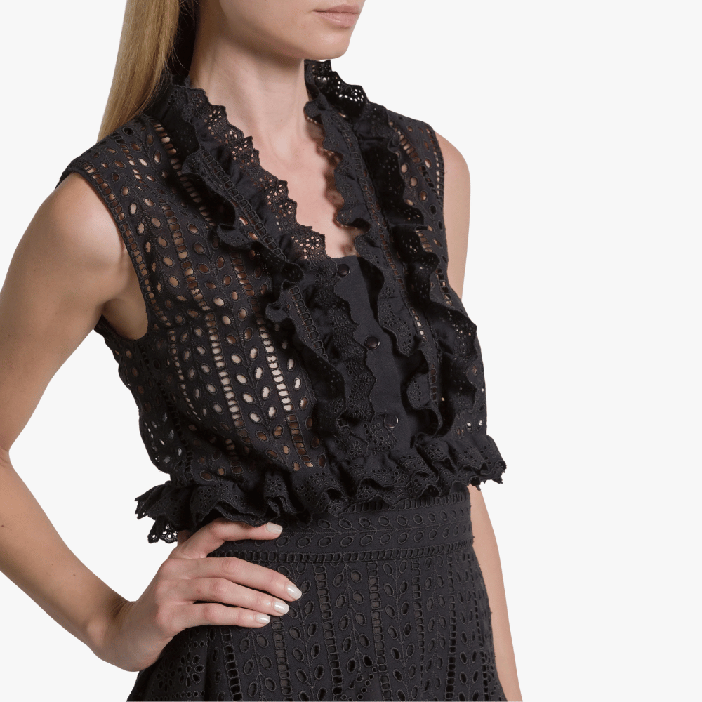 Alberta Ferretti Sangallo Lace Sleeveless Blouse in Black – International designer fashion boutique Australia Riada Concept Woollahra
