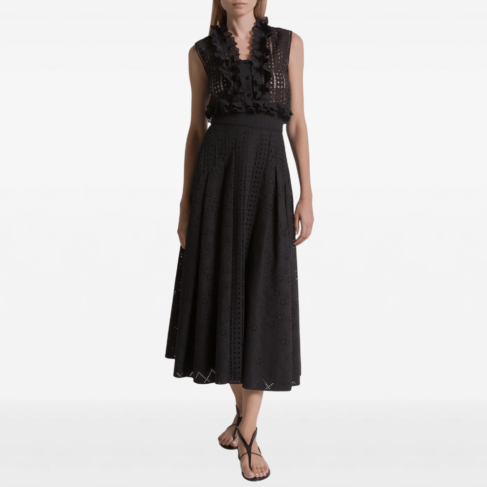 Alberta Ferretti Sangallo Lace Cotton Midi Skirt in Black – International designer fashion boutique Australia Riada Concept Woollahra