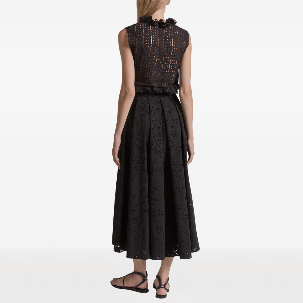 Alberta Ferretti Sangallo Lace Cotton Midi Skirt in Black – International designer fashion boutique Australia Riada Concept Woollahra