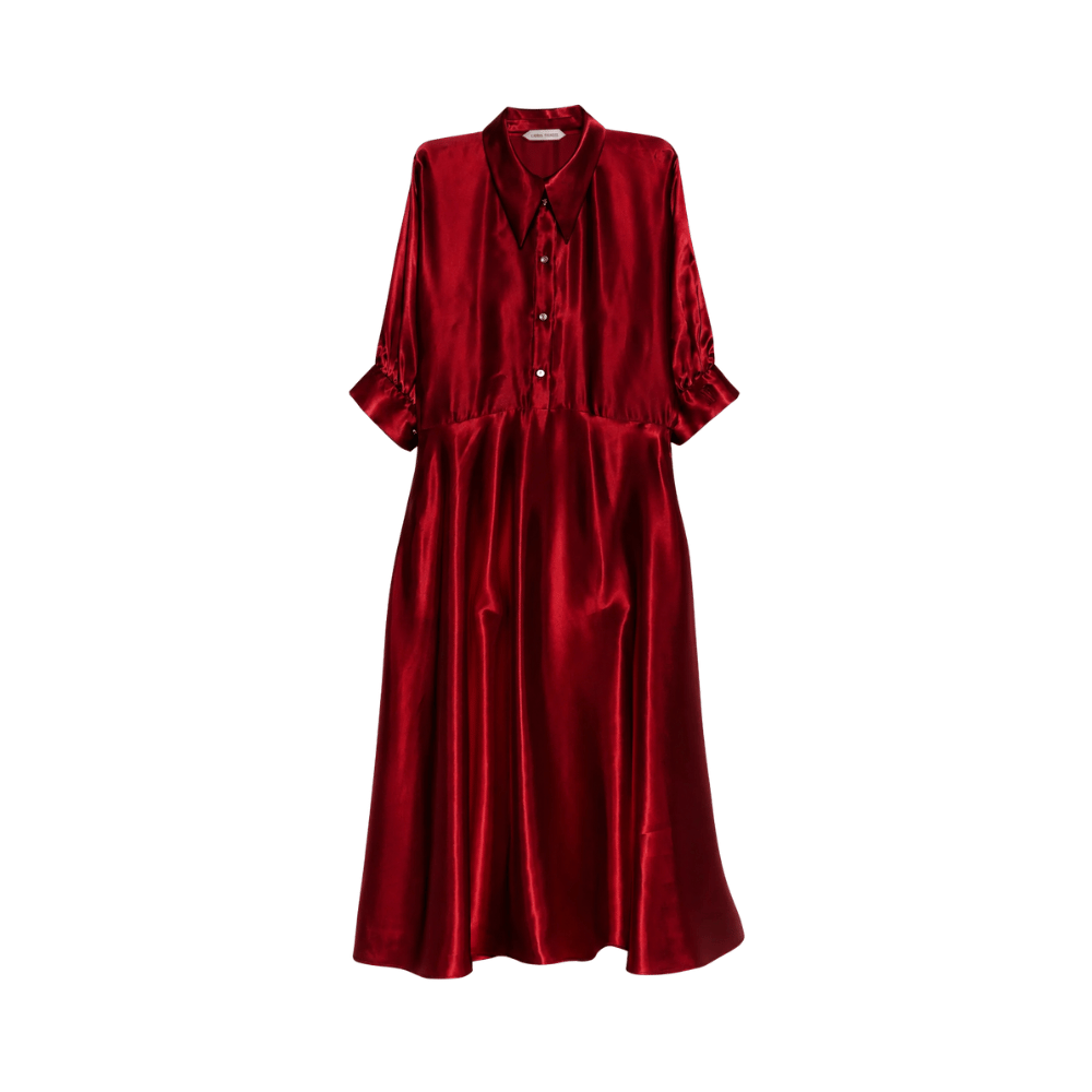 Alberta Ferretti Silk Satin Midi Shirt Dress in Crimson – International designer fashion boutique Australia Riada Concept Woollahra