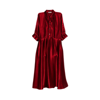 Alberta Ferretti Silk Satin Midi Shirt Dress in Crimson – International designer fashion boutique Australia Riada Concept Woollahra