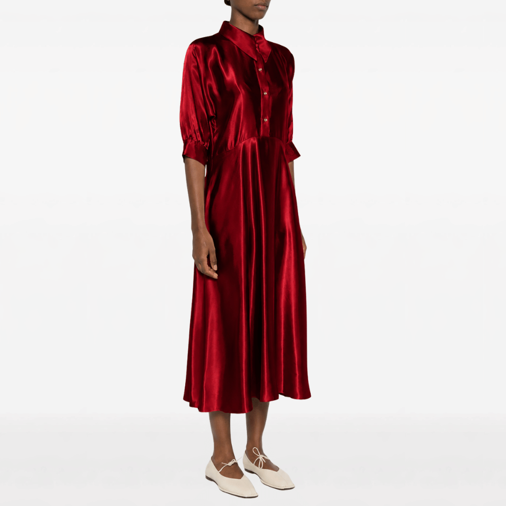 Alberta Ferretti Silk Satin Midi Shirt Dress in Crimson – International designer fashion boutique Australia Riada Concept Woollahra