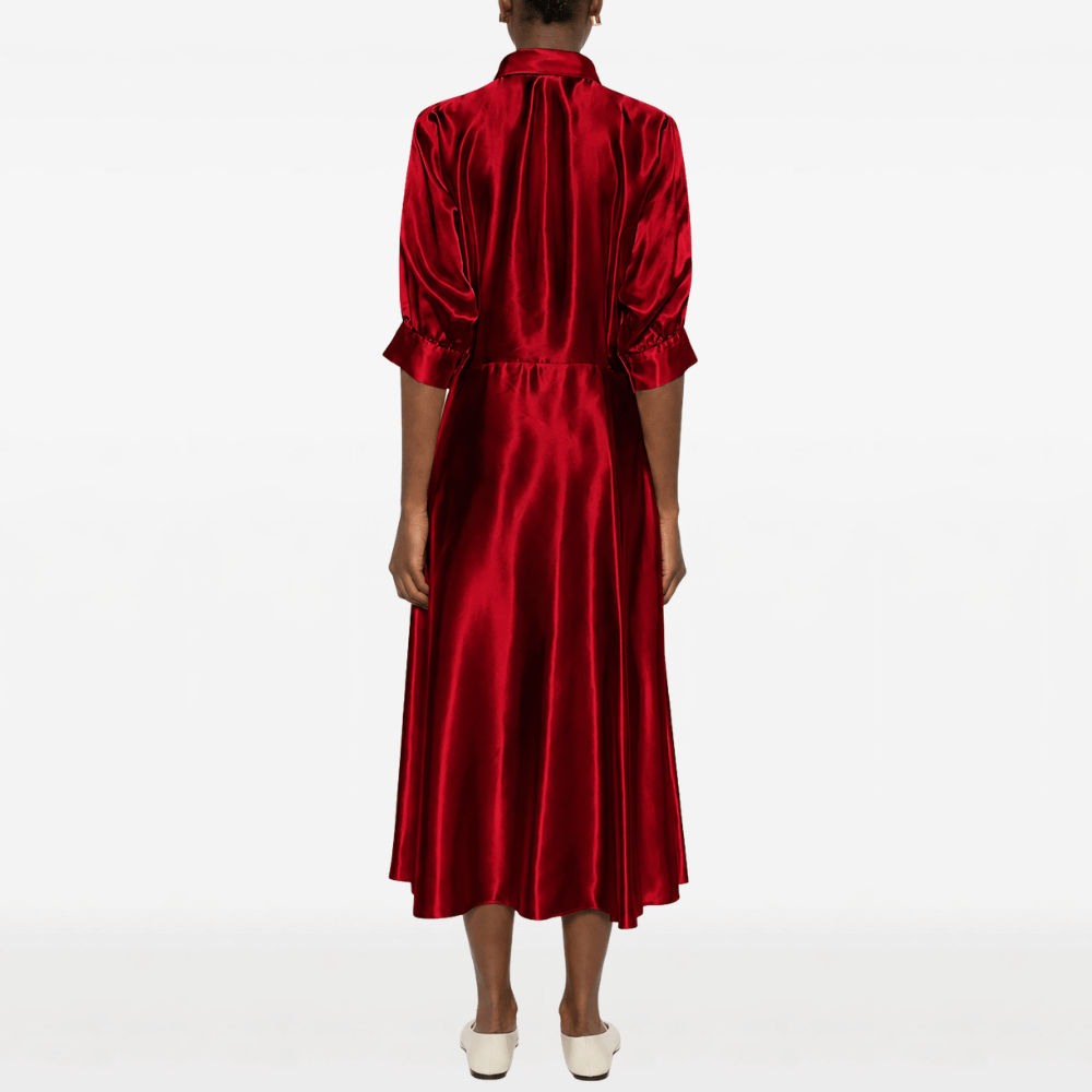 Alberta Ferretti Silk Satin Midi Shirt Dress in Crimson – International designer fashion boutique Australia Riada Concept Woollahra