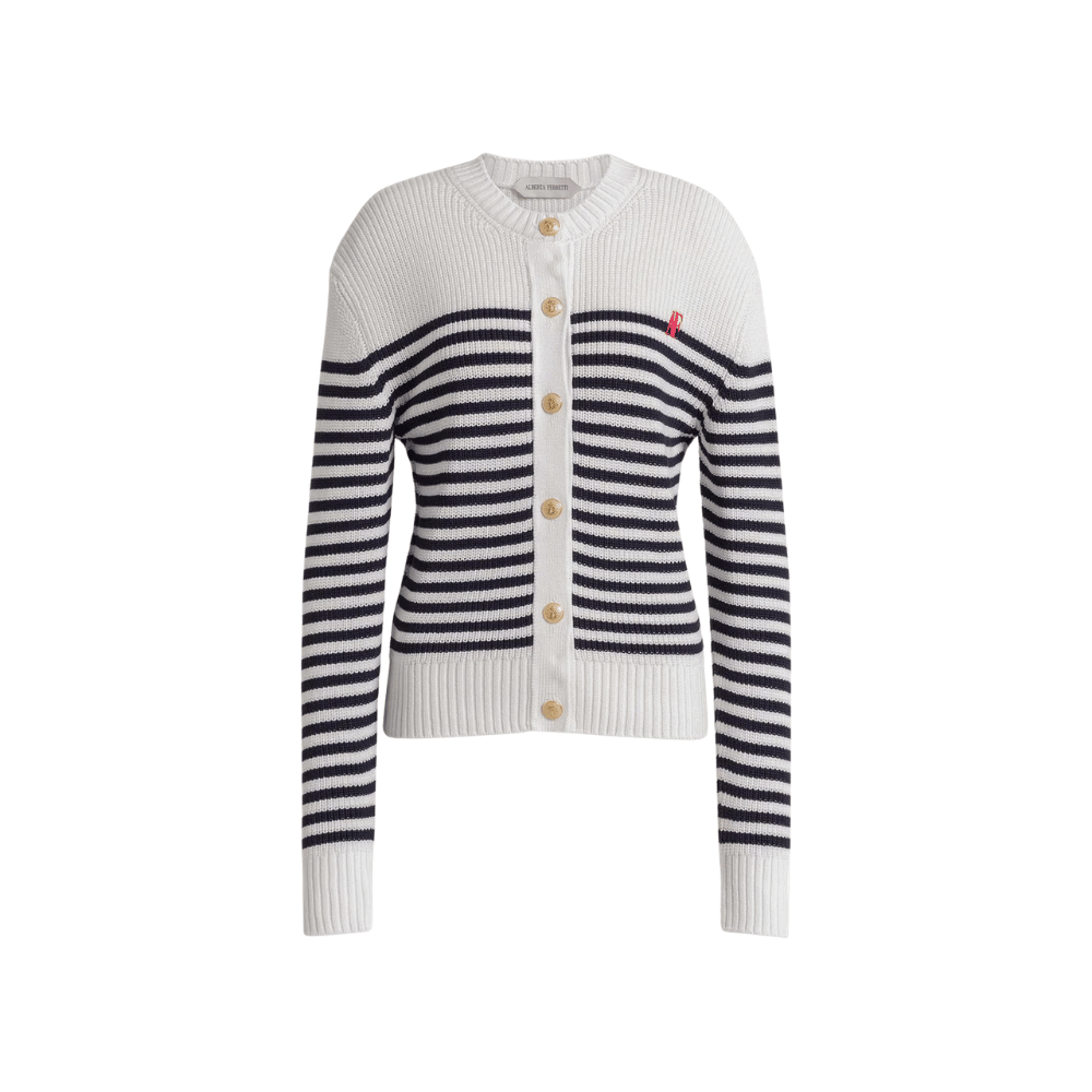 Alberta Ferretti Striped Cotton Cardigan in Navy – International designer fashion boutique Australia Riada Concept Woollahra